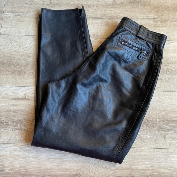 Vintage leather pants 100% Leather Rayon lined high waist motorcycle biker pants - Picture 5 of 13